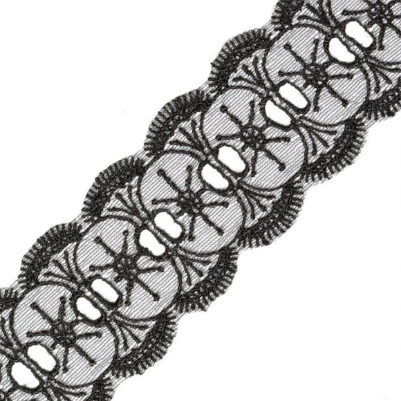 Кружево на сетке арт.TBY G1045 шир.50мм цв.черный уп.13,71м