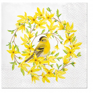 172105_Салфетки трехслойные для декупажа, коллекция "Lunch"  PAW Decor Collection "Форзиция и птица"