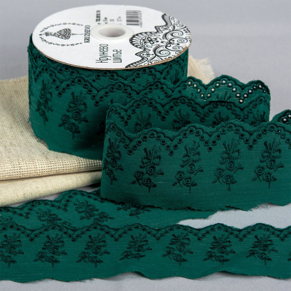 Кружево шитье KRUZHEVO арт.ТСВ-20S10 шир.5,5см цв.110 т.зеленый, хлопок уп.13,71м