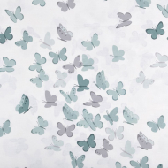 Ткань ранфорс Бабочки, арт.WH 9947-v18, 130г/м?,100% хлопок, шир.240см, цв.белый/мята, уп.3м