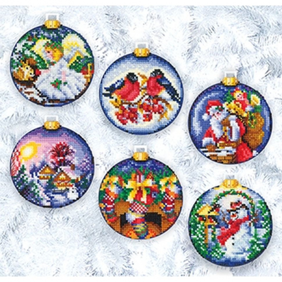 Набор для вышивания СДЕЛАЙ СВОИМИ РУКАМИ арт.Н-18 Новогодние шары 6 шт по 8х8 см