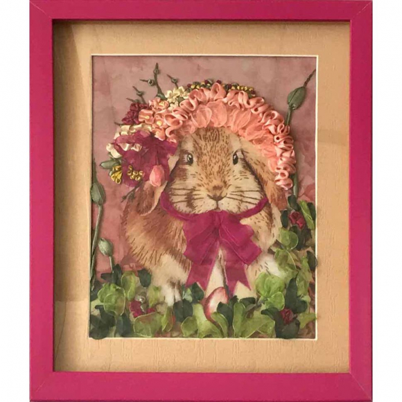 Набор для вышивки лентами КАРОЛИНКА арт. КЛ-4001(н) Нарядный кролик 18,5х23,5 см