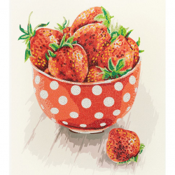 Кристальная мозаика на холсте ФРЕЯ арт.ALVR-274 Клубника в чашке 35х40 см