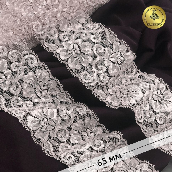 Кружево-стрейч KRUZHEVO арт.TBY.L840 шир.65мм цв.168/S185 серебристый пион уп.25м
