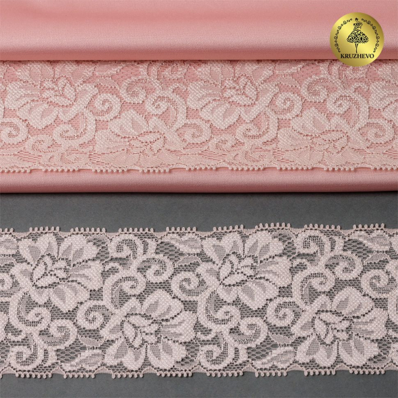 Кружево-стрейч KRUZHEVO арт.TBY.L840 шир.65мм цв.168/S185 серебристый пион уп.25м