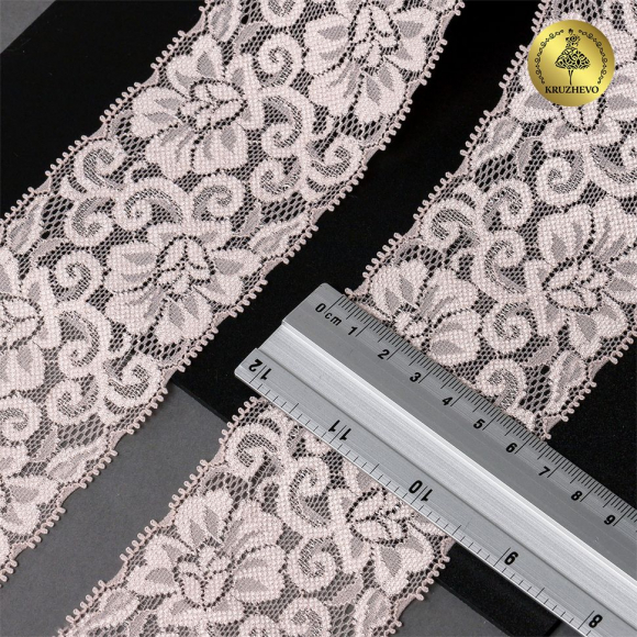Кружево-стрейч KRUZHEVO арт.TBY.L840 шир.65мм цв.168/S185 серебристый пион уп.25м