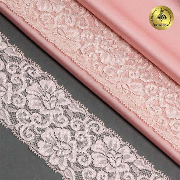 Кружево-стрейч KRUZHEVO арт.TBY.L840 шир.65мм цв.168/S185 серебристый пион уп.25м