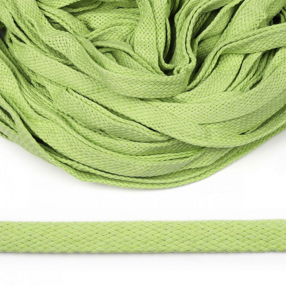 Шнур плоский х/б 15мм турецкое плетение цв.017 салатовый уп.50 м Шнур плоский х/б 15мм турецкое плетение цв.017 салатовый уп.50 м
