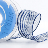 93712_Лента органза с рисунком с проволокой по краю, 40 мм, 15 м, цвет 03, синий