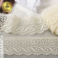 Кружево гипюр KRUZHEVO арт.TR 8GB014 шир.65мм цв.02 молочный уп.9м