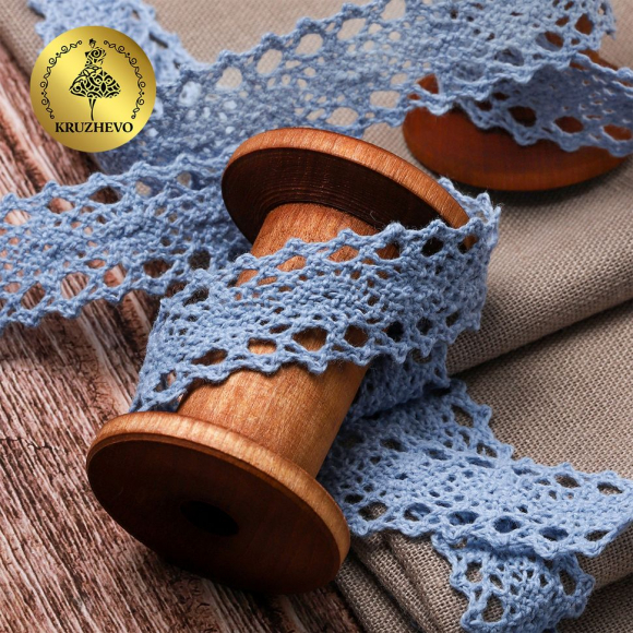 Тесьма вязаная KRUZHEVO 20мм TBY-6307-1 цв.23 голубой уп.10м