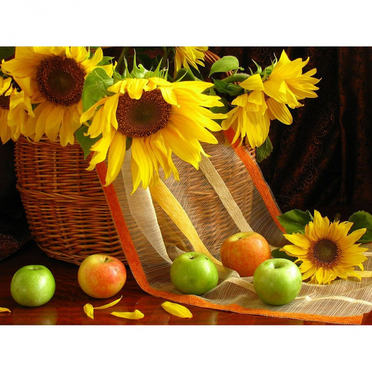 Алмазная мозаика Ah35731 Подсолнухи и яблоки 30х40