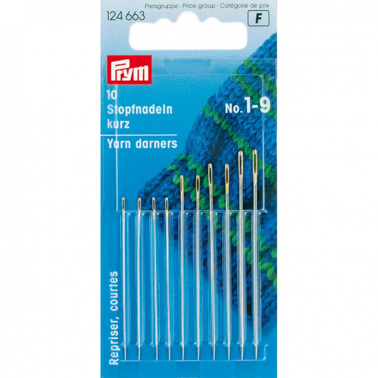 Иглы швейные ручные PRYM для штопки короткие №1-9, уп.10 шт, арт.124663