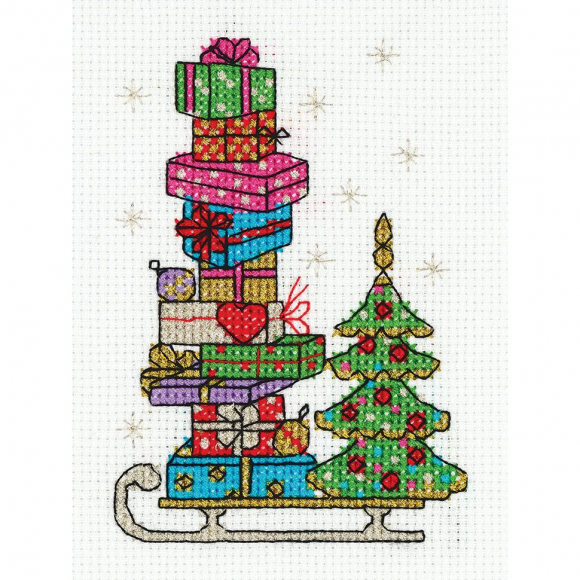 Набор для вышивания KLART арт. 8-357 Сани с подарками 10,5х14 см