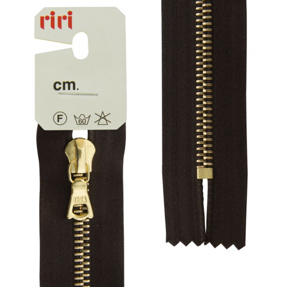 50865_Молния металл, Gold, неразъёмная, на атласной тесьме, 6 мм, 16 см, цвет 2226, темный шоколад