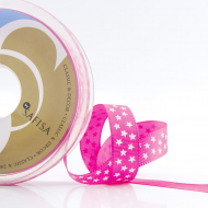 109343_Лента репсовая SAFISA рисунок "звездочки", 15 мм, 15 м, цвет 20, малиновый