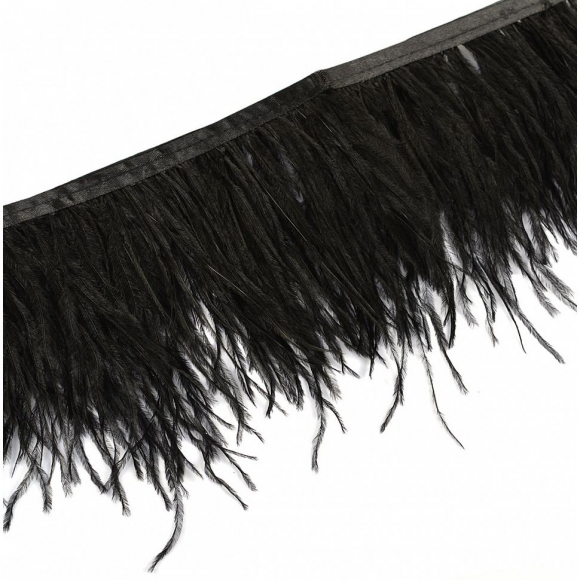 Перья на ленте Страус арт.FBY-15-100 шир.15см цв.черный уп.2м