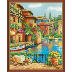 Картина мозаикой с нанесенной рамкой Molly арт.KC0003 Завтрак на набережной (36 цветов) 40х50 см