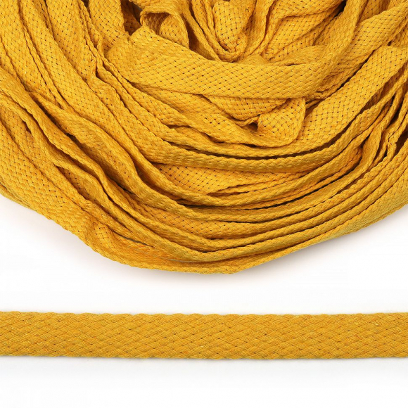 Шнур плоский х/б 15мм турецкое плетение цв.006 желтый уп.50 м