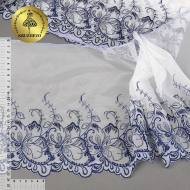 Кружево вышивка на сетке KRUZHEVO арт.TBY.C32 шир.230мм цв.сумрачно белый+синий, левая уп.9,2м