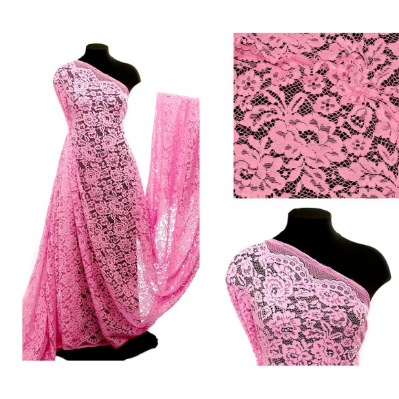 Кружевная ткань (гипюр) с кордом арт.TBY.LN-3002 шир.145см 130 г/м? цв.135 розовый уп.22,86м