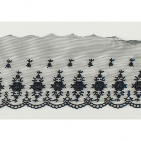 Вышивка на тюле, 110 мм, цвет черный