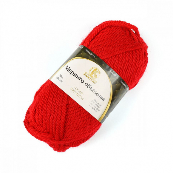 Пряжа для вязания КАМТ Меринго объемная (20% меринос, 20% шерсть, 56% акрил, 4% лайкра) 4х150г/90м цв.046 красный
