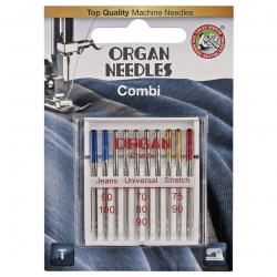 Иглы для бытовых швейных машин ORGAN вышивальные COMBI для БШМ (Джинсовые/Универсальные/Стрейч) уп.5 игл
