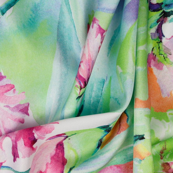 Ткань шелк Армани креп 90 г/м? 97% полиэстер, 3% лайкра шир.148 см арт.T.5815.2 цв.02 зеленый рул.25м