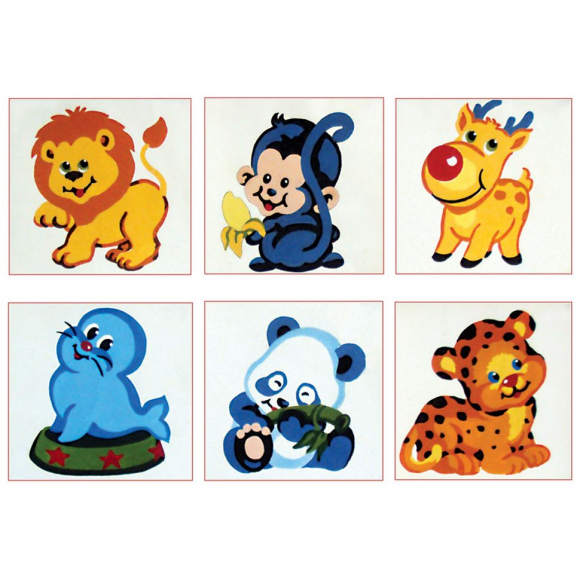 69860_Канва жесткая с рисунком "Животные", 6 картинок