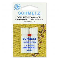 Иглы для бытовых швейных машин Schmetz для вышивки двойные 130/705H-E ZWI №75/3.0, уп.1 игла