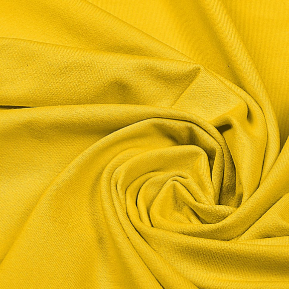 Ткань футер 2х нитка петля гл/крашеный, 230г/м?  74% хл 21%пэ 5%эласт  шир.180см арт.ШН-23074215-32 цв.желтый рул.45-70м