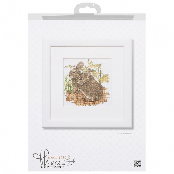 166446_Набор для вышивания "Зайцы", канва лён 28 ct