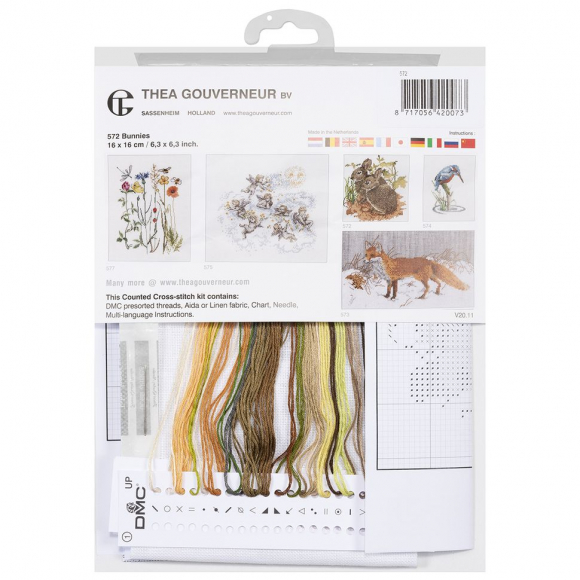 166446_Набор для вышивания "Зайцы", канва лён 28 ct