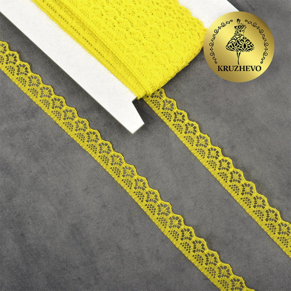 Кружево-трикотаж KRUZHEVO арт.TBY 150-2 шир.12мм цв.211 желтый уп.27,4м Кружево-трикотаж KRUZHEVO арт.TBY 150-2 шир.12мм цв.211 желтый уп.27,4м