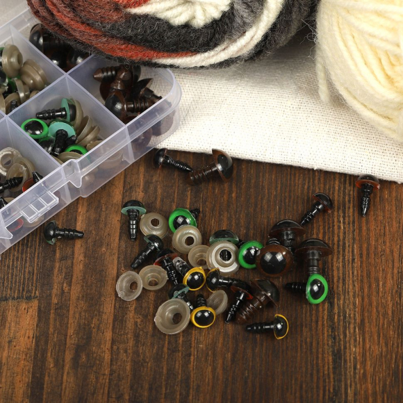 Глаза круглые винтовые TBY 8-12мм цв.МИКС уп.100шт