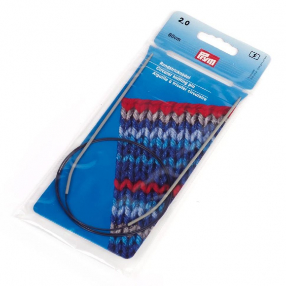 211204 PRYM Спицы круговые для вязания с гибкой черной леской 2мм 80см алюминий уп.1шт