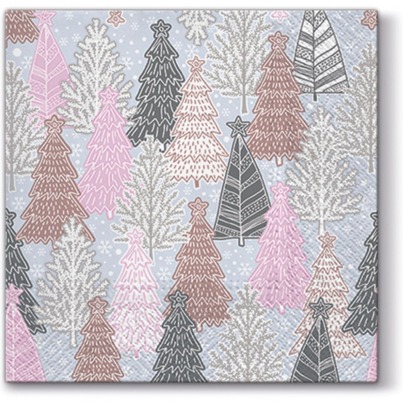 162855_Салфетки трехслойные для декупажа, коллекция "Lunch"  PAW Decor Collection "Блестящие елочки (серебр