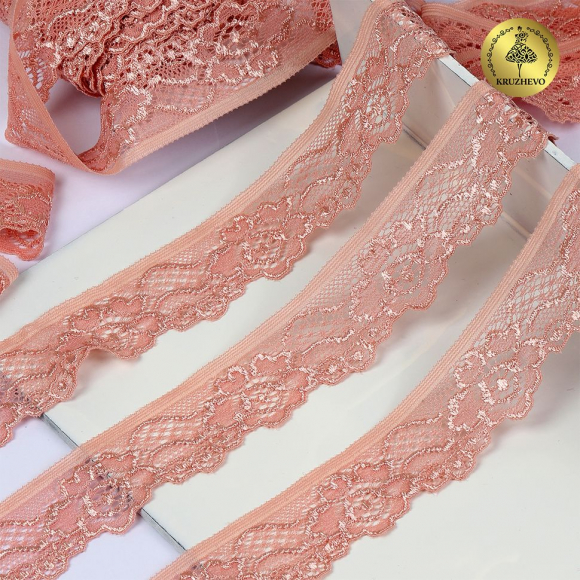 Кружево-стрейч KRUZHEVO арт.TBY.L839 шир.30мм цв.154 розовый персик уп.50м