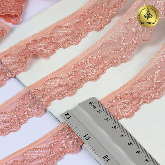 Кружево-стрейч KRUZHEVO арт.TBY.L839 шир.30мм цв.154 розовый персик уп.50м