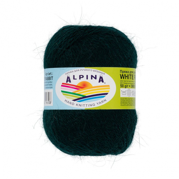 Пряжа ALPINA WHITE RABBIT (55% пух кролика, 45% нейлон) 10х50г/300м цв.214 т.зеленый