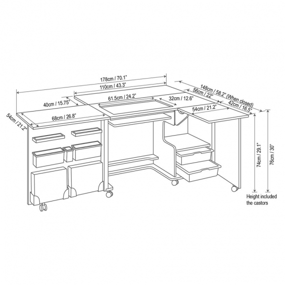 184024_Стол раскладной для швейной машины с раскройным местом ECLIPSE, серый дуб
