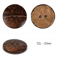 Пуговицы кокос TBY-107767 цв.натуральный 32L-20мм, 2 прокола, 100 шт