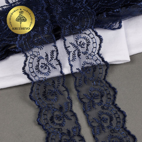 Кружево капрон KRUZHEVO арт.TBS.30010 шир.45мм цв.120 (159) т.синий уп.9,14м