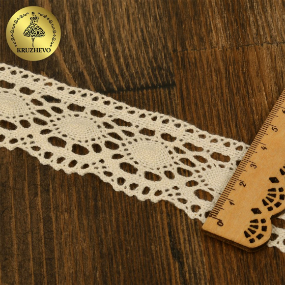 Кружево хлопковое KRUZHEVO 45мм арт.TR.1002 цв.02 молочный, уп.20м