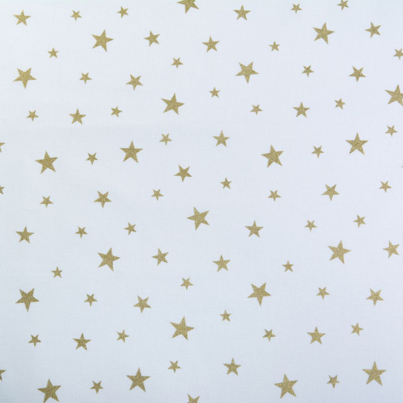 Ткань ранфорс с глитером Звездочки, арт.WH 19630-1, 130г/м?,100% хлопок, шир.240см, цв.белый/золото, рул.30м Ткань ранфорс с глитером Звездочки, арт.WH 19630-1, 130г/м?,100% хлопок, шир.240см, цв.белый/золото, рул.30м