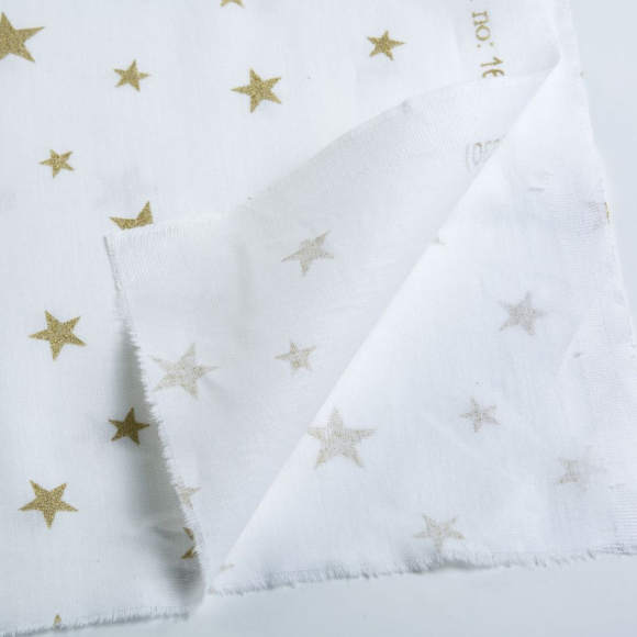 Ткань ранфорс с глитером Звездочки, арт.WH 19630-1, 130г/м?,100% хлопок, шир.240см, цв.белый/золото, рул.30м Ткань ранфорс с глитером Звездочки, арт.WH 19630-1, 130г/м?,100% хлопок, шир.240см, цв.белый/золото, рул.30м