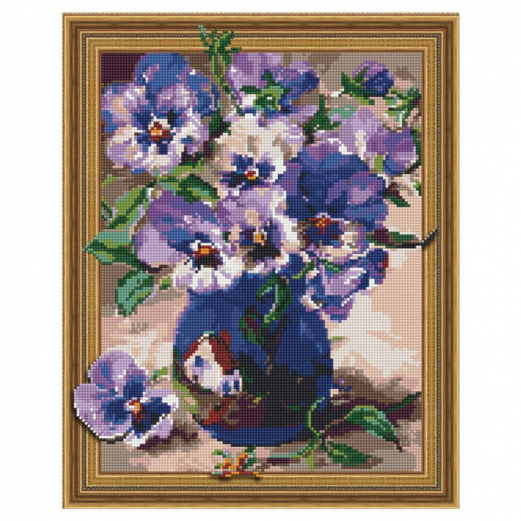 Картина 3D мозаика с нанесенной рамкой Molly арт.KM0748 Анютины глазки (25 цветов) 40х50 см