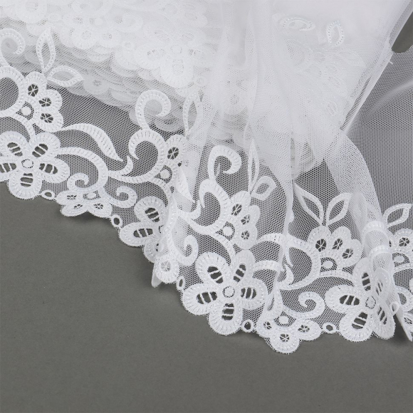 Кружево вышивка на сетке KRUZHEVO арт.TBY.OG38 шир.210мм цв.белый, правая уп.9м