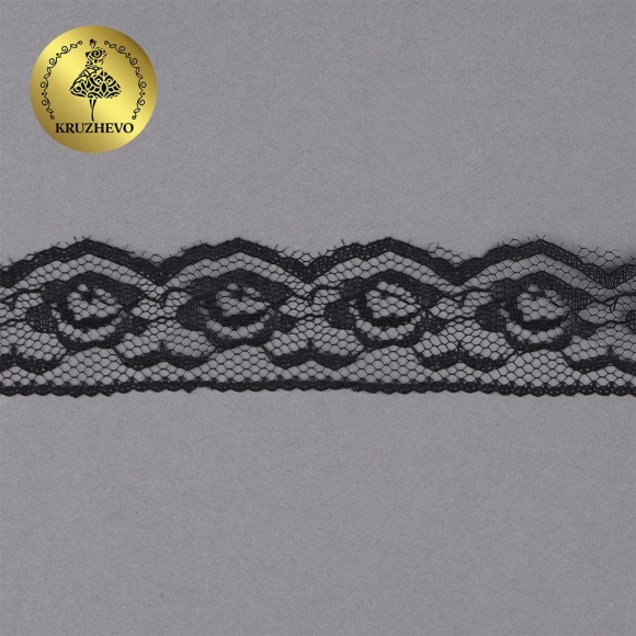 Кружево-трикотаж арт.TBY T-003 шир.28мм цв.черный уп.9м